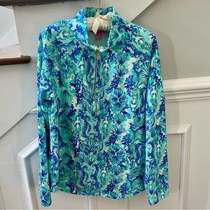 Lilly Pulitzer XL Skipper Popover Seahorse Mermaid pattern UPF 50+. Like New!